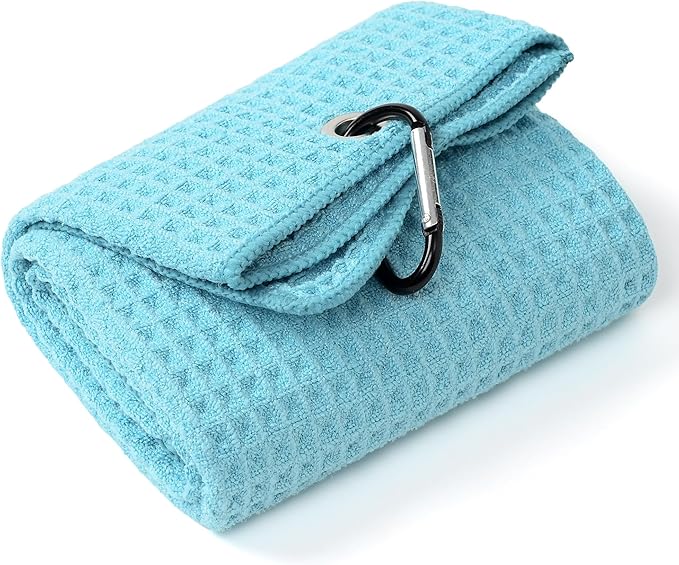 Mile High Life Premium Waffle-Weave Golf Towel | 16" X 24" | Extra Absorbent & Quick-Dry | Ultra-Soft Microfiber | Carabiner Clip | Multi-Color Options | Golf Accessory for Men & Women, Quietude