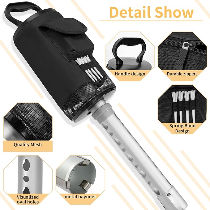 AKOZLIN Golf Ball Shag Bag with Detachable Aluminum Alloy Tube Golf Ball Retriever Large Capacity Shags Bag for Golf Ball Shagger Hold Up to 90 Balls