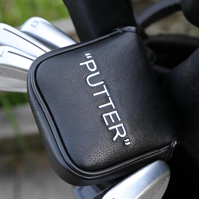 Golf Club Covers – Leather Driver Headcover, Fairway Wood, 3 Wood, Hybrid, Fits Mallet Blade Putter Head Covers Alignment Stick Cover