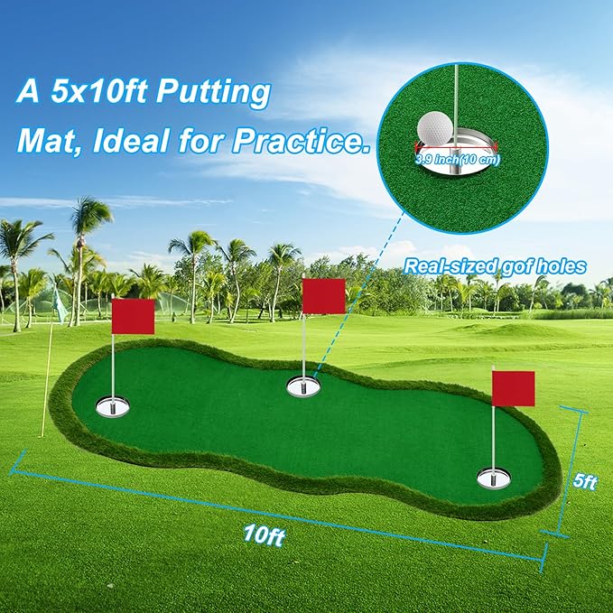 Nice C Putting Green Indoor, Putting Green, Golf Simulators for Home, Golf Putting Mat, Putting Mat Putting Green Outdoor, Challenge Putting Cup, 3 Holes, Flags, and Slope