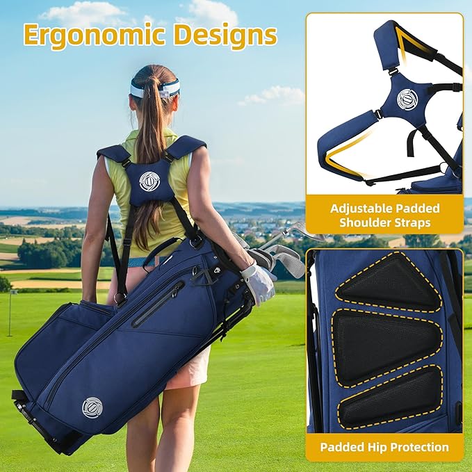 Golf Stand Bag 14 Way, Lightweight Golf Bags for Men Women with Stand, Padded Ergonomic Double Strap, Full Length Dividers, Multiple Pockets, Rain Hood