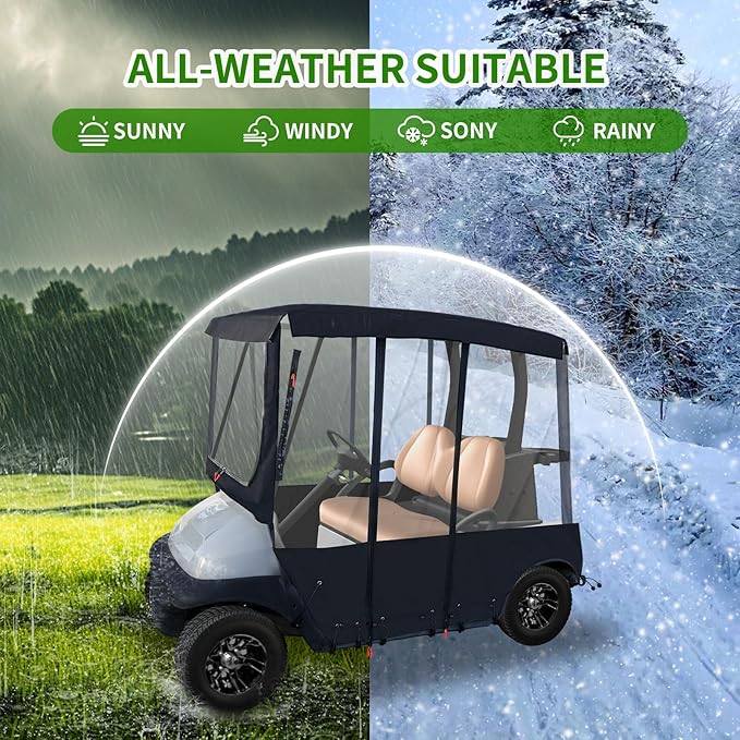 Tecoom Golf Cart Enclosure 2/4/6 Passenger, Golf Rain Cover 600D Waterproof Snowproof, Door Zippers, Clear Windows and Windproof Hooks, Universal Fit for EZGO, Yamaha, Club Car