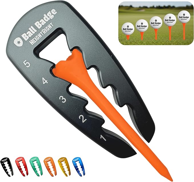 Ball Badge HeightRight Adjustable Golf Tee Height Tool – Precision Tee Height Setter for Consistent Swings, Durable Aluminum Design, Easy-to-Use Golf Training Aid