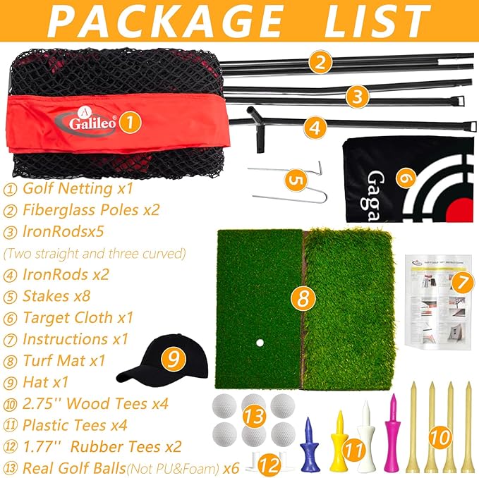 Gagalielo Golf Hitting Net：Professional Practice Accuracy with Target Mat Driving Swing Indoor Outdoor Training Backyard Garage Gift for Golfers
