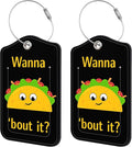 2 Pack Luggage Tags for Suitcase,Mexican Taco PU Leather Luggage Tags with Privacy Cover Name Address Labels and Steel Ring,Creative Travel Accessories for Men and Women