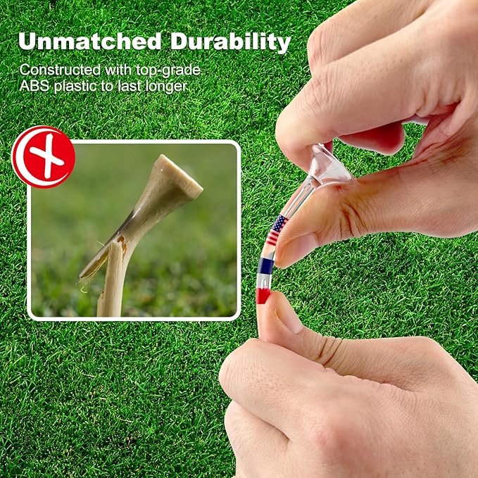 Premium Golf Tees, 3 1/4'' Unbreakable Transparent Plastic Golf Tees, Reduces Friction & Side Spin, Golf Accessories Gift for Men American Flag（50 Count）
