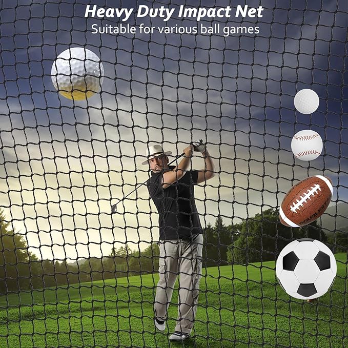 WELSPO Heavy Duty Ball Netting - Sports Practice Barrier Net, 10x10ft/10x15ft for Golf, Baseball, Hockey, Soccer