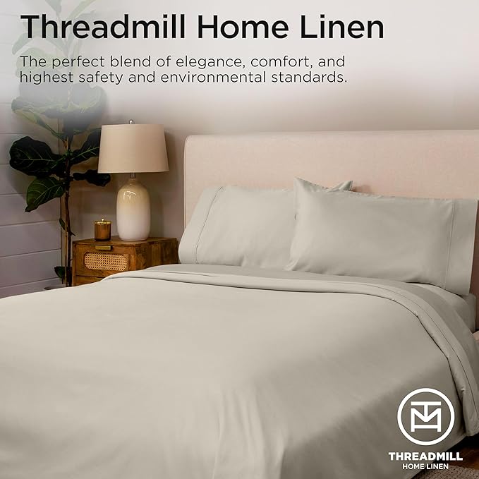 Threadmill Queen Sheet Set | 800 Thread Count Queen Bed Sheets for Queen Mattress with 16” Deep Pocket | Sateen Weave, Better Than Egyptian Cotton, 4-Piece Bedding Set with Cooling Effect | Taupe