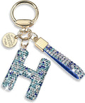 Pink Blue White Initial Letter Keychain Gift for Women Girls Bling Sparkly Cute Backpack Car Key Accessories Lanyard