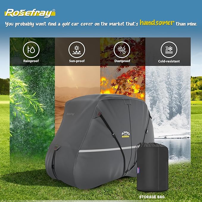 Rosefray Golf Cart Cover – Heavy-Duty 420D Oxford Fabric, Waterproof & Windproof Design – Fits Club Car, EZGO, Yamaha 2+2/4 Passenger Carts Gray