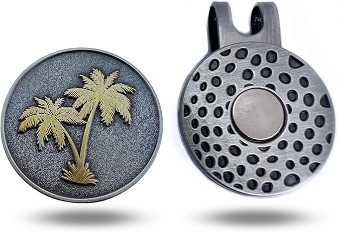 Full Metal Markers Palm Tree Unique Magnetic Metal Golf Ball Marker Accessory with Hat Clip for Men and Women