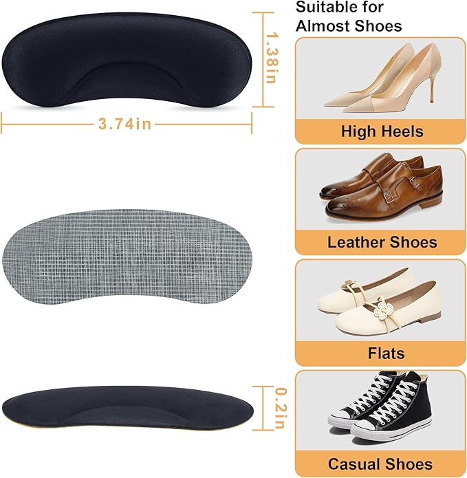 6 Pairs Heel Cushion Pads for Shoes Too Big, Shoe Grips Liners Heel Protectors to Prevent Heel Pain, Blisters and Rubbing, Anti Slip Shoe Filler Make Shoes Fit Tighter
