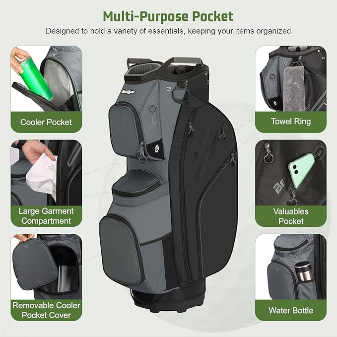 Golf Cart Bag 15 Way Organizer Divider Top Golf Club Cart Bag for Men Women with Cooler, Handles and Rain Cover