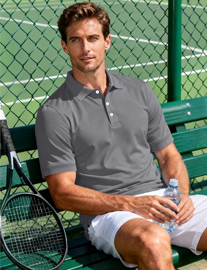 MAGCOMSEN Men's Polo Shirts 3 Buttons Casual Work T Shirts Quick Dry Short Sleeve Golf Shirt Pique Jersey Outdoor Performance