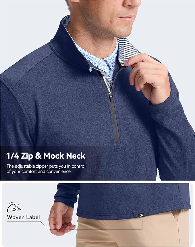 Obla Golf Quarter Zip Pullover Men Fleece Mock Neck Sweatshirt Winter Warm 1/4 Zip Long Sleeve Golf Shirt