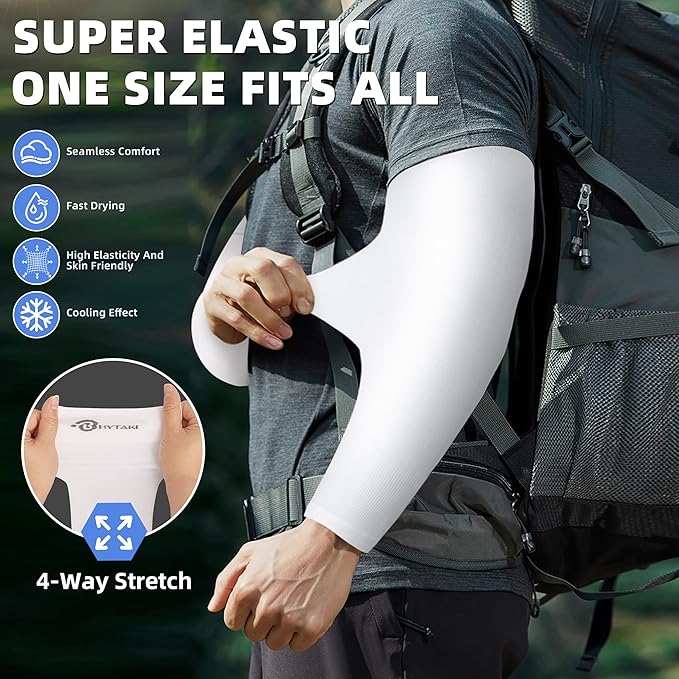 BHYTAKI UV Sun Protection Arm Sleeves, UPF 50 Sports Cooling Arm Compression Sleeves for Men Women Teenager
