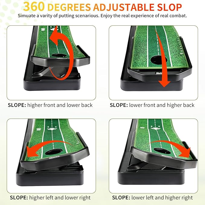 Putting Green Indoor, 360° Adjust Slope Putting Mat with Auto Ball Return & Crystal Velvet Mat, Practice Golf Gifts Game for Home, Office, Outdoor and Golfers Use