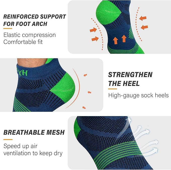 Hylaea No Show Running Athletic Anti-Blister Wicking Coolmax Socks, Seamless Anti-odor