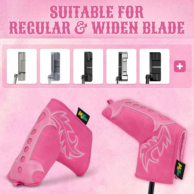 mytag Pink Golf Club Head Covers, Western Cowboy Retro Golf Headcovers with Patch & Embroidery Driver Fairway Wood Hybrids/Rescue Covers