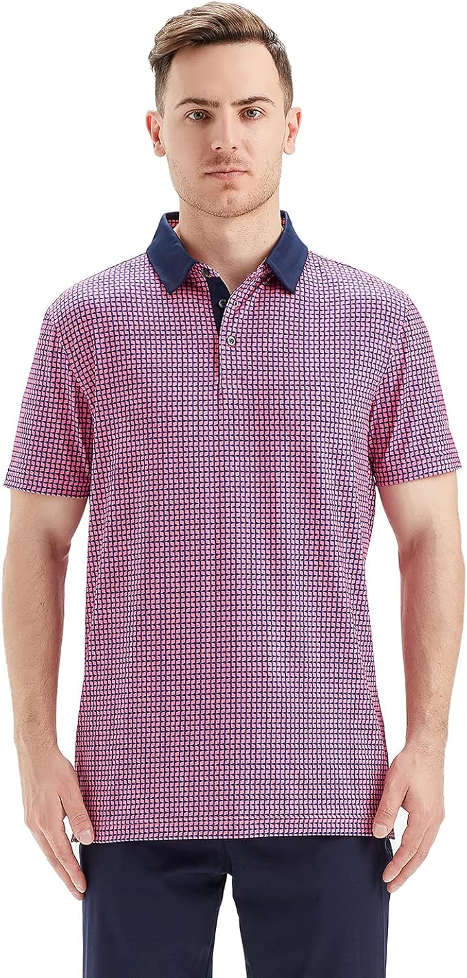 Golf Shirts for Men Dry Fit Short Sleeve Print Performance Moisture Wicking Polo Shirt