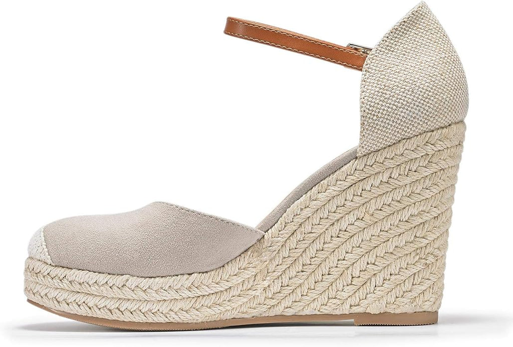 FISACE Womens Summer Espadrille Heel Platform Wedge Sandals Ankle Buckle Strap Closed Toe Shoes