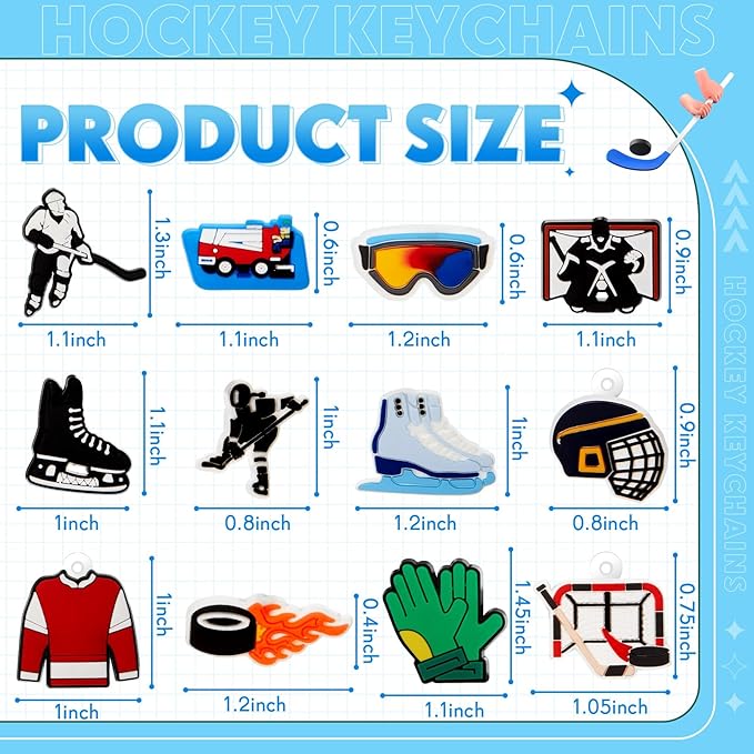 Batiyeer 36 Pack Hockey Keychains Bulk Party Favors Sports Ball Key Chains Funny Keyring Gifts for Women Men Birthday Supplies