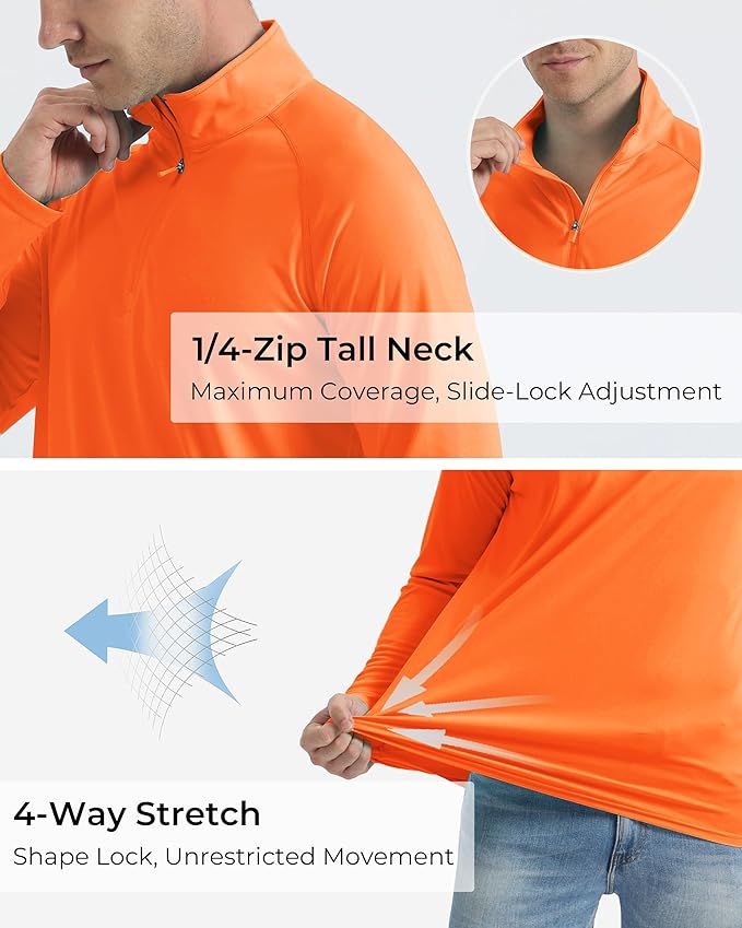Boladeci Men's UPF 50+ Sun Shirts 1/4 Zip Long Sleeve SPF UV Protection Lightweight Quick Dry Quarter Zip Golf Shirts