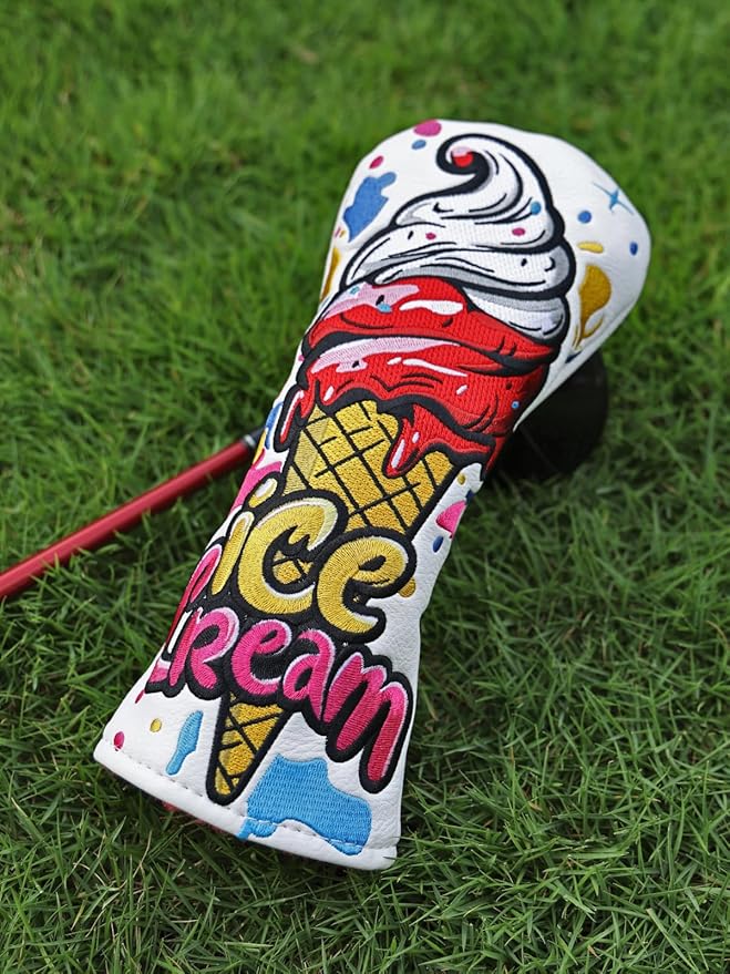 Golf Club Head Covers, Ice Cream Golf Headcovers for Drivers, Fairway Woods, Hybrids, Mallet Blade Putter Cover, Funny Golf Club Covers with Premium PU Leather and Advanced Embroidery for Most Brands