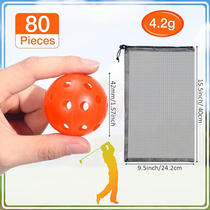 80 Pack Practice Golf Balls Limited Flight 42 mm Golf Training Airflow Hollow Plastic Ball for Women Men Indoor Outdoor Driving Range Swing Practice Home