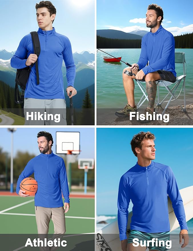 CRYSULLY Men's Long Sleeve 1/4 Zip Shirts Sun Protection Pullover UPF 50+ Rash Guard Running Lightweight T Shirt