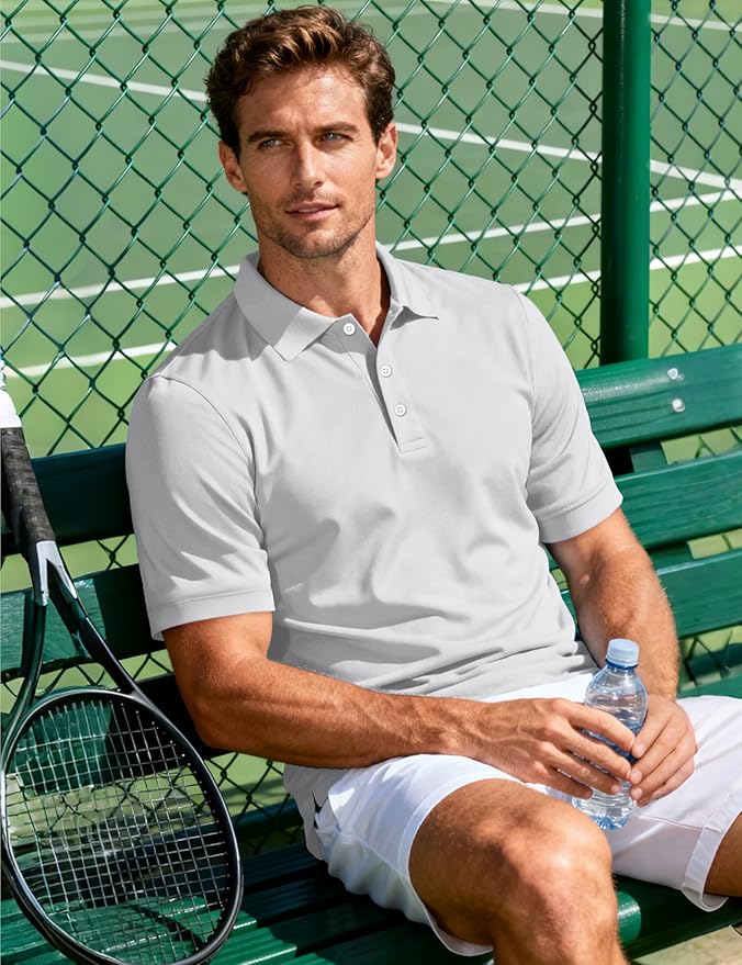 MAGCOMSEN Men's Polo Shirts 3 Buttons Casual Work T Shirts Quick Dry Short Sleeve Golf Shirt Pique Jersey Outdoor Performance