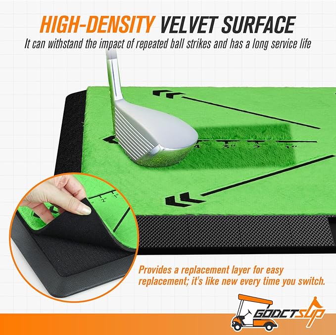 Golf Hitting Mat with Instant Swing Path Feedback, Extra Replaceable Golf Practice Mat for Home Outdoor Use, Turf Driving Impact Swing Pad, Non-Slip Rubber Base Training Aid, Gifts Idea