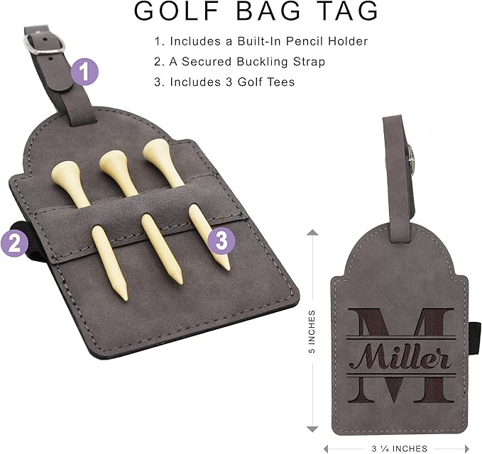 Custom Engraved Golf Luggage and Bag Tag - Customized Golfing Accessories Gift for Golfer, Mom, Dad, Him, Her (Gray)