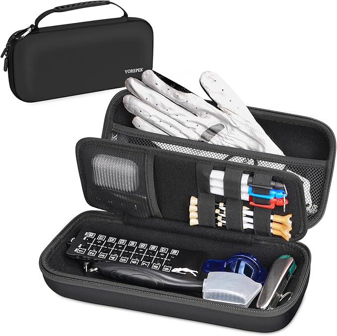 YOREPEK Golf Glove Holder with Removable Glove Shaper, Protective Hard Shell Golf Accessories Case Bag with 2 Dividers Fits Balls, Tees, Markers, Cool Gifts for Golfers
