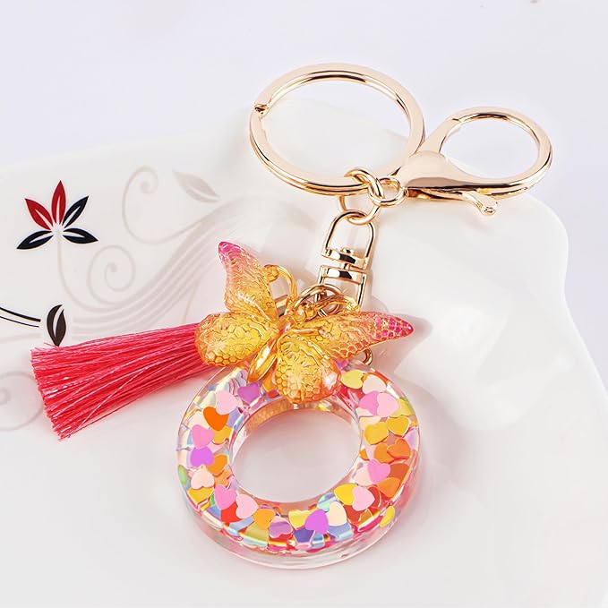 Suweibuke Colourful Cute Initial Letter Keychains for Women Girls with Tassel Butterfly, Charm for Purse Handbags Backpacks