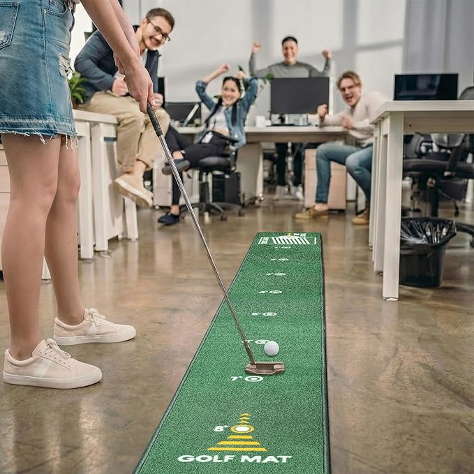 Golf Putting Mat Indoor & Outdoor Professional Golf Practice Putting Green Mat with Distance Marker Anti Slip Backing Golf Training Accessories Portable Matt