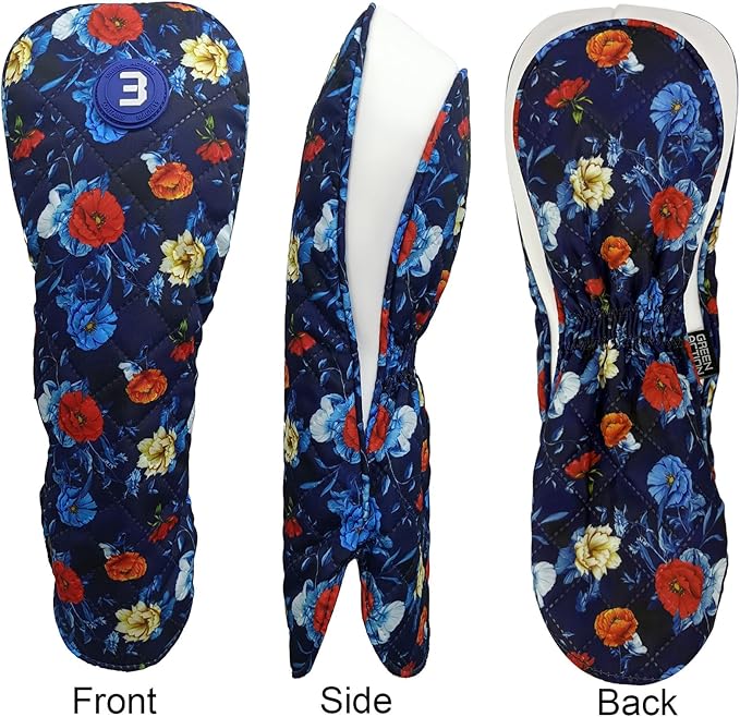Golf Headcovers for Drivers and Woods – Set of 3 (S/M/L), Leather Club Covers with Magnetic Number Tags, Floral Design, Scratch-Resistant, Fits Most Golf Clubs