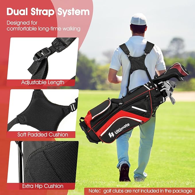 ULTIMATE 14-Way Golf Stand Bag, Portable Golf Bag w/ 6 Pockets,Cooler Bag & Waterproof Valuable Pocket, Rain Hood, Ergonomic Dual Strap System & Carrying Handles, 5 LBS Lightweight for Adults