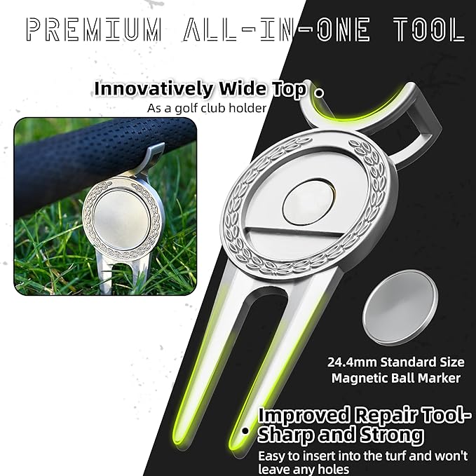 Mile High Life Golf Divot Repair Tool with Magnetic Golf Ball Marker, Golf Club Holder, Golf Gift for Golfer