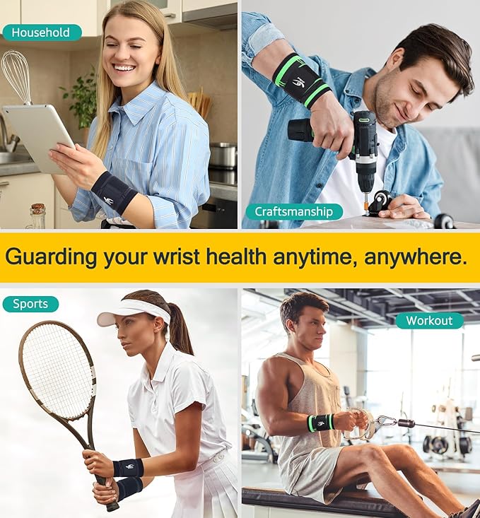 HiRui Wrist Brace/Wraps Wrist Compression Strap and Support for Work Fitness Weightlifting Sprains Tendonitis, Carpal Tunnel Arthritis, Pain Relief, Adjustable Wristbands 2 PACK (Black, M)
