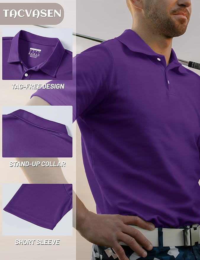 TACVASEN Mens Golf Shirt Dry Fit Mens Polo Shirts Short Sleeve Performance Golf Polos for Men with Collar Work Shirts
