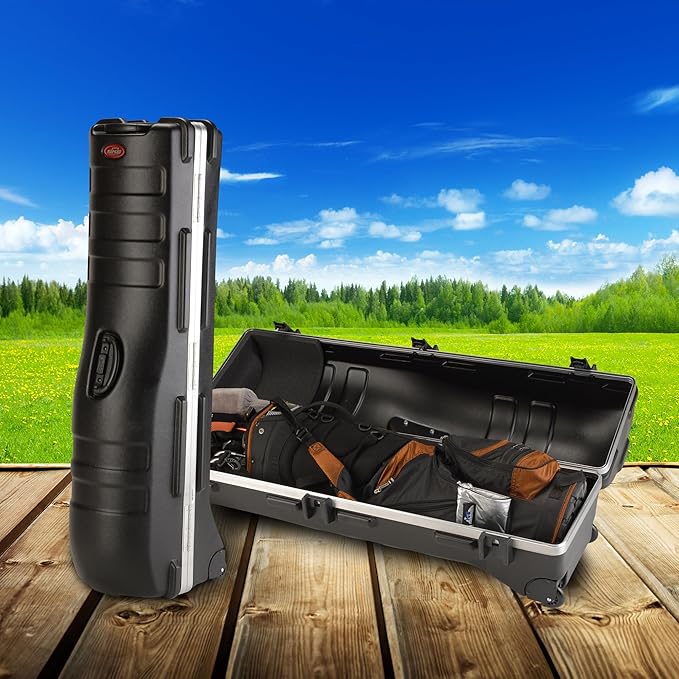 SKB Staff ATA Hard Shell Plastic Golf Travel Case for Cart Bags with Wheels - Heavy-Duty Rolling Club and Driver Carrier for Airline Transport, Impact-Resistant with TSA Locking Latches