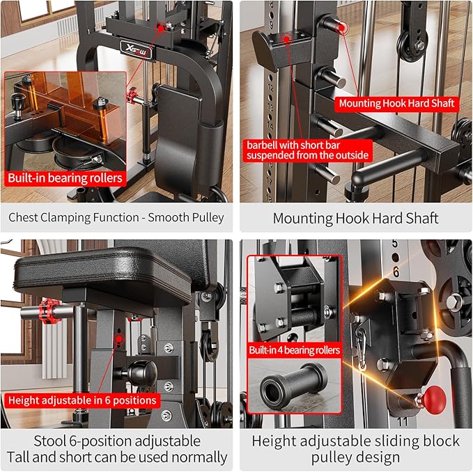 Smith Machine，Multi-Function Squat Rack Power Cage with Cable Crossover System,with Optional Weight Bench, Olympic Barbell Weight Set, for Home Gym