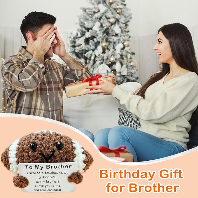 Mini Handmade Crochet Football Birthday Gift for Brother, Emotional Support Football Inspirational Gift for Brother