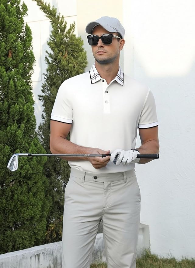 Alex Vando Mens Golf Shirts Moisture Wicking Quick-Dry Short Sleeve Fashion Designed Polo Shirts for Men
