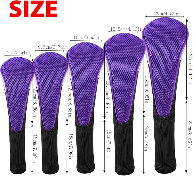 Andux 5pcs/Set Mesh Golf 460cc Driver Fairway Wood Club Head Covers Long Neck with No. Tags