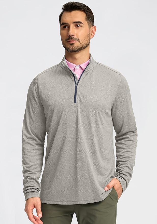 Obla Golf Quarter Zip Pullover for Men Mock Neck Sweatshirt Lightweight Sun Protection Men's Long Sleeve Golf Shirt