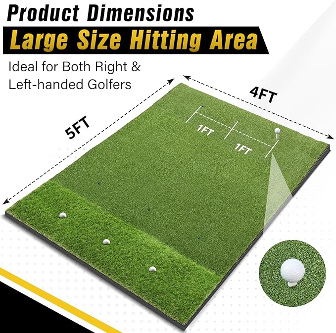 Dual-Turf Golf Mat 31mm: 6x4ft/5X5ft Extra Large Golf Hitting Mats Practice Outdoor Indoor, High-Density Artificial Turf Matt for Garage Simulator Chipping Driving Training, Ideal Gifts for Men Dad