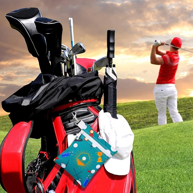 Silkfly 4 Pcs Golf Tee Bag 5.62 x 6.87 Inch Zipper Pouch Tee Holder Pouch with Metal Lobster Claw Clip Gifts Accessories for Men Women Golf Lover Player, 4 Styles(Stylish)