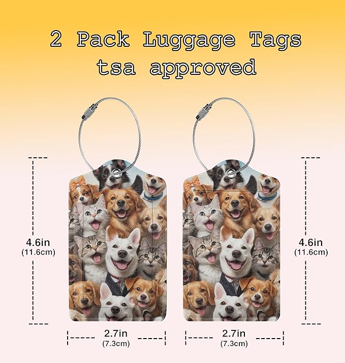 TSA Approved Luggage Tags for Suitcases Cat and Dog 2 Pack Funny Leather Carnival Cruise Airport Cute Travel Name Tags Golf Bag tag Ships Essentials Privacy Cover ID Label for Women Men